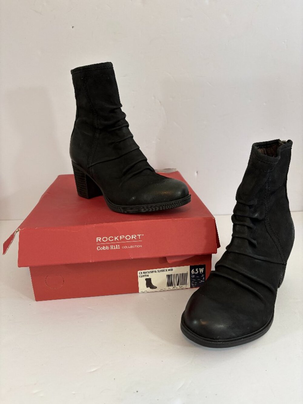 Rockport Natashya Slouch Mid Calf Boots 6.5 Wide Black Nubuck Leather